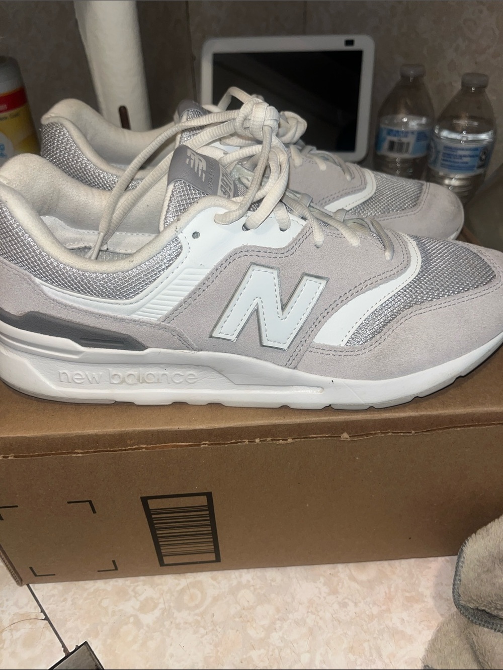 New Balance Light Gray and White Athletic Sneakers